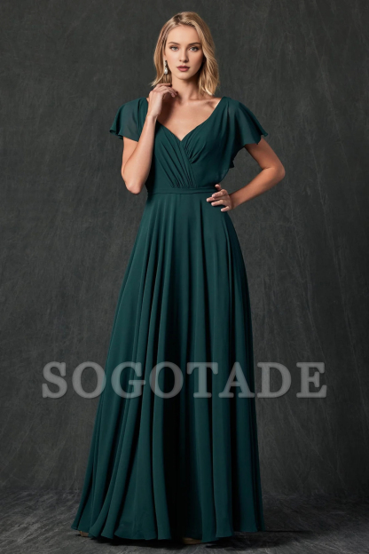 Stacked back transparent flowing sleeve chiffon dress