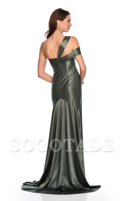 One shoulder collar satin mermaid backless and floor length Prom dress