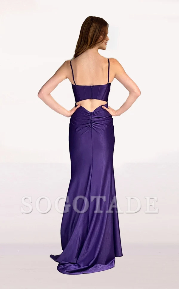 Deep V-neck hollow zipper opening and closing high slit and floor length Prom dress