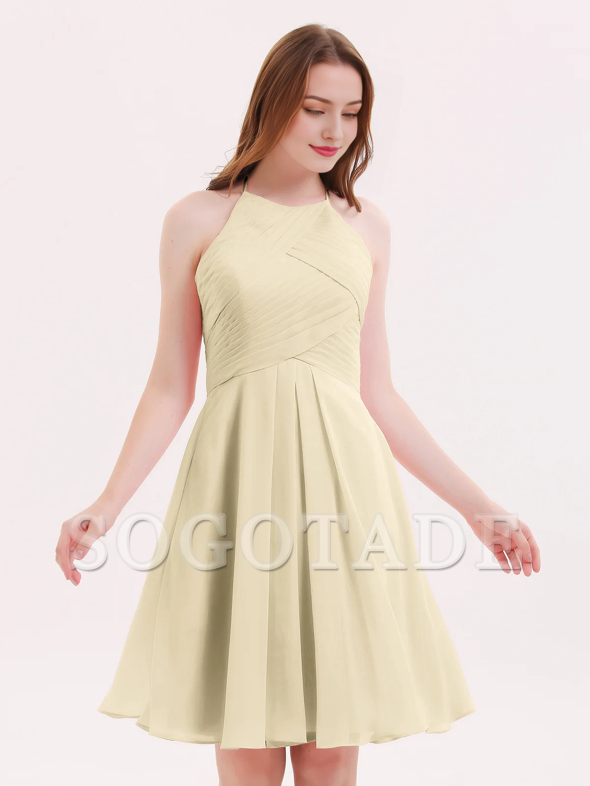 Short chiffon pocket bridesmaid dress