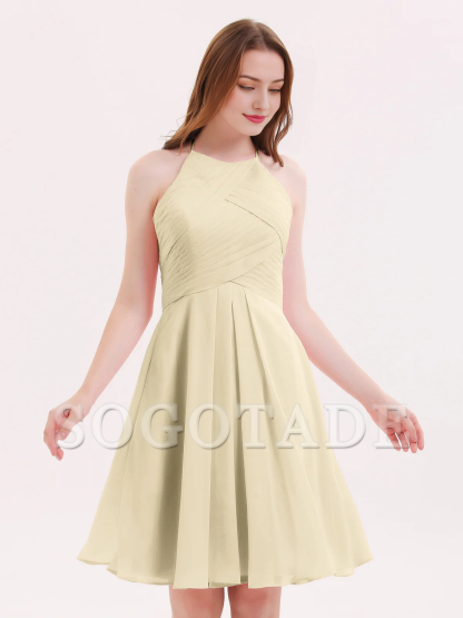 Short chiffon pocket bridesmaid dress