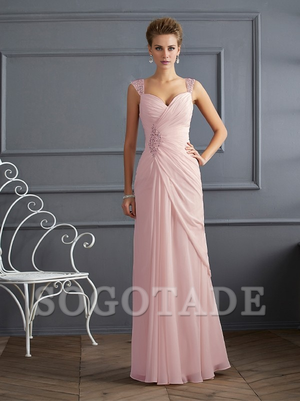 Bodyguard/Pillar Shoulder Mother of the bride dress Official Wedding Guests Landing Long Sleeveless Thin Shoulder Straps Chiffon Water Diamond Ruffle Decoration
