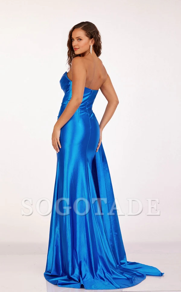 Sweetheart collar satin strapless side slit and floor length Prom dress