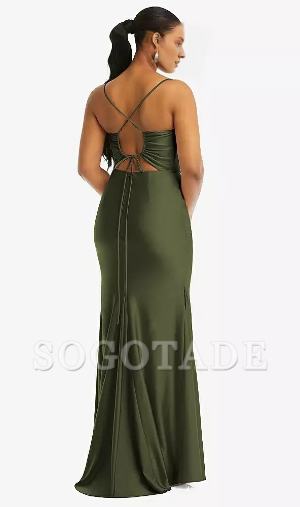 Small skirt with open collar and  satin strap mermaid Prom dress