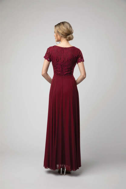 A-line lace tight corset long short sleeved chiffon dress-SOGOTADE