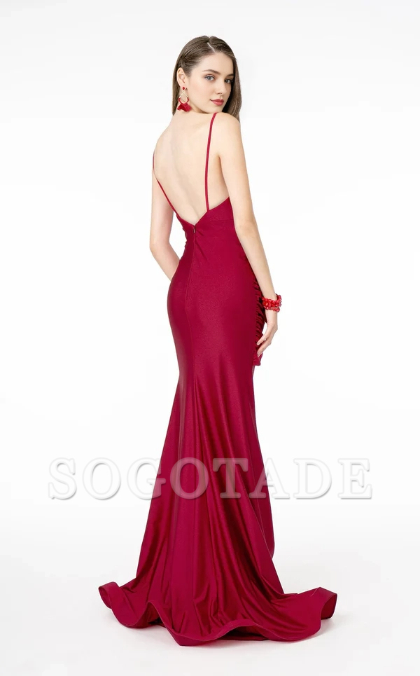 Mermaid Deep V-neck Thin Shoulder Straps and Ground length Gowns Evening Dresses