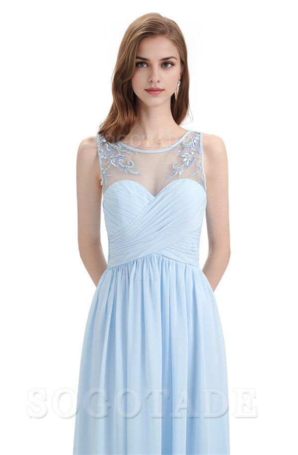 Elegant A-Line Chiffon Sleeveless Ruched Long Simple Bridesmaid Dresses Formal Women's Dresses Wedding Guests Dresses