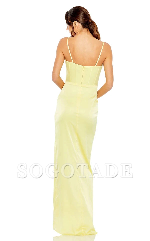 Sweetheart collar tight corset with side slits and floor length evening dress