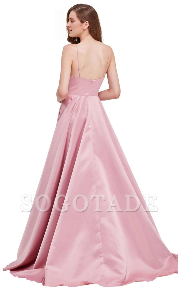 A-line V-neck backless tight corset and floor length evening gown
