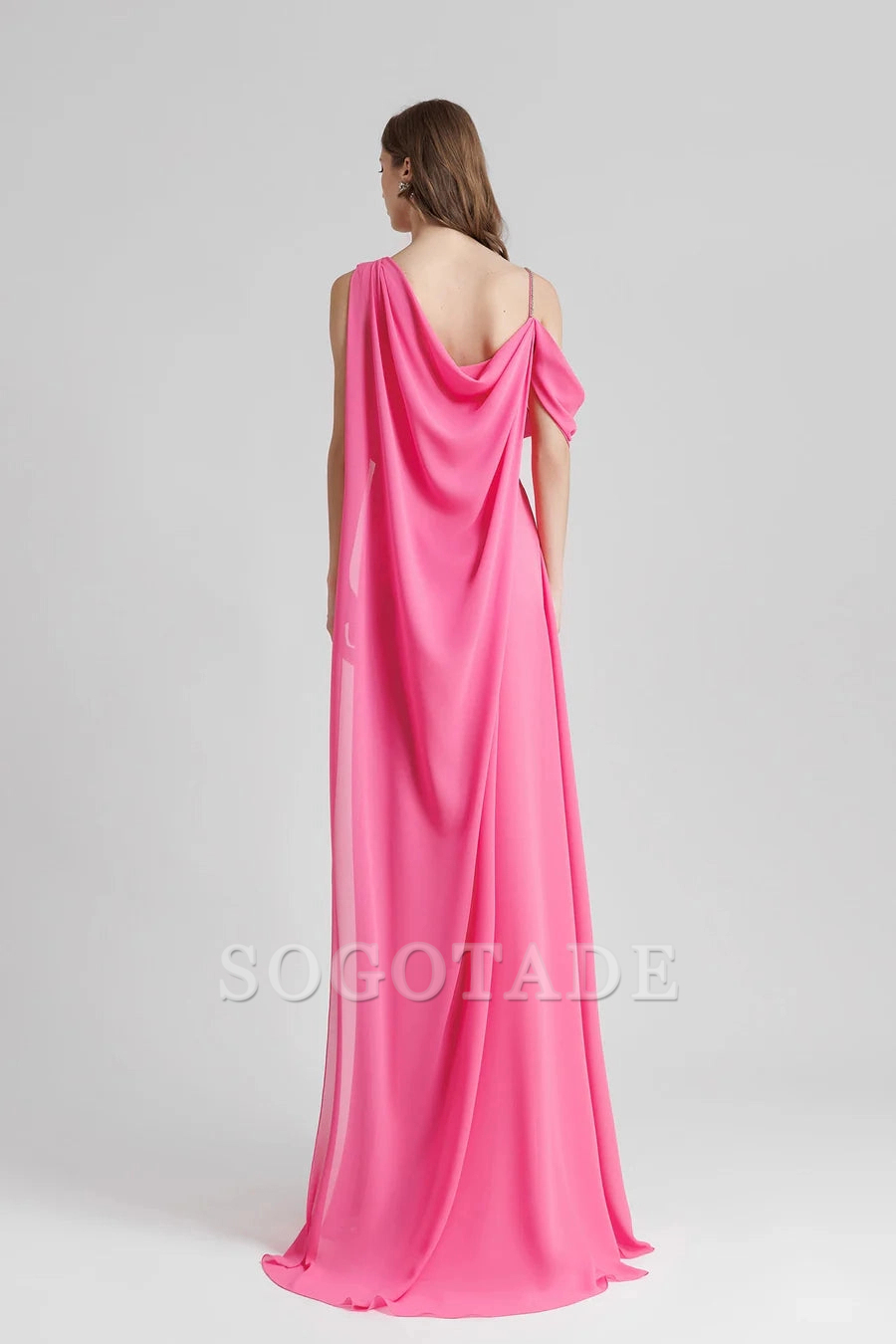 Asymmetric neckline backless and floor length gown evening dresses