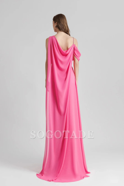 Asymmetric neckline backless and floor length gown evening dresses