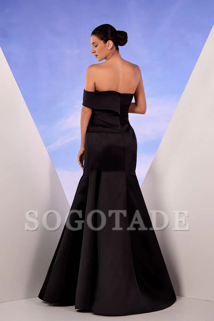 Single shoulder strap satin thin shoulder strap and floor length gown evening dresses