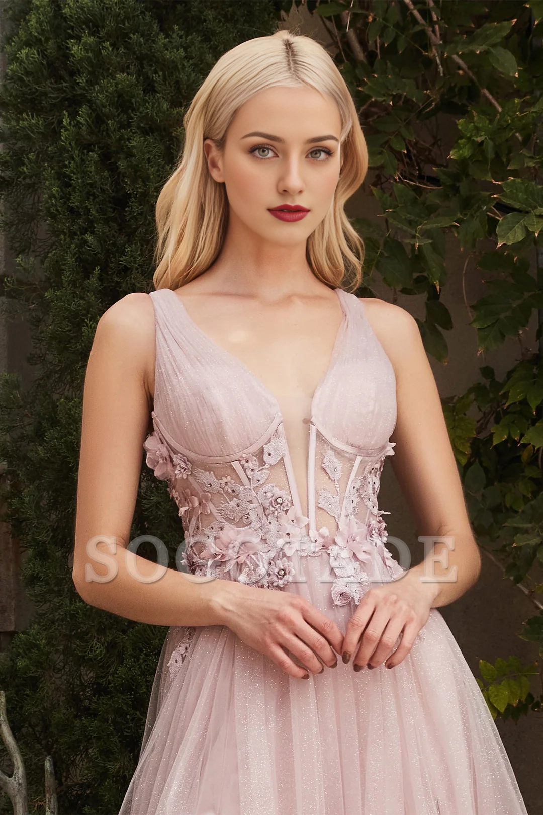 A-line skirt 3D floral decal long sleeveless tight corset dress
