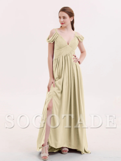 Deep V-neck sexy slit chiffon dress
