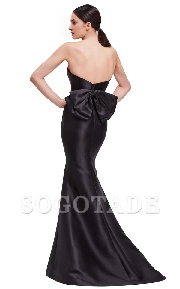 Off shoulder straight neckline, back bow and floor length evening gown
