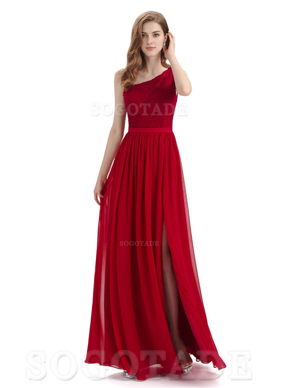 A-Line One Shoulder Top Lace Floor-Length Elegant Adoration Bridesmaid Dresses Formal Women's Dresses Wedding Guests Dresses