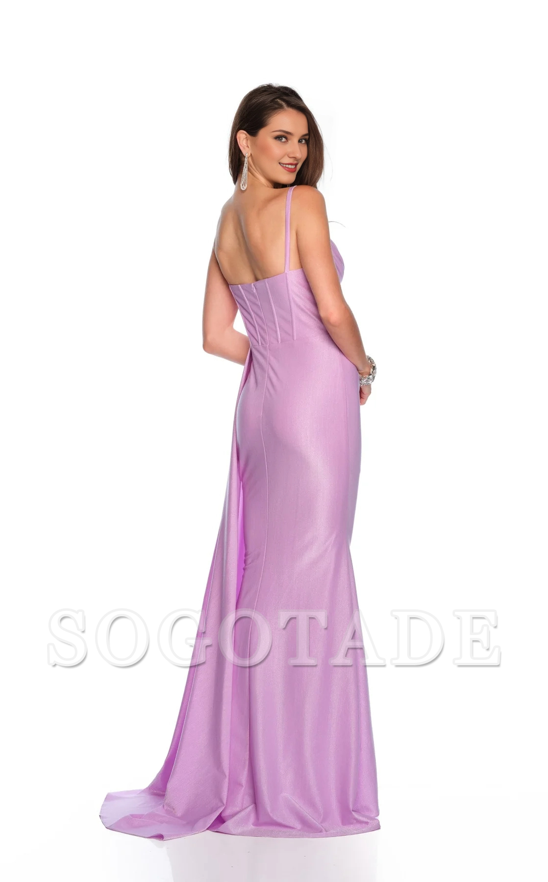 Backless chicken heart collar with thin shoulder straps tight corset with side slits Prom dress