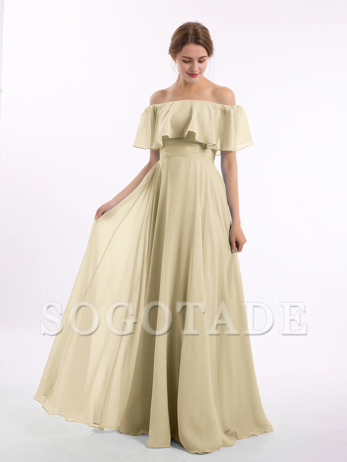 Off shoulder chiffon long dress bridesmaid dress