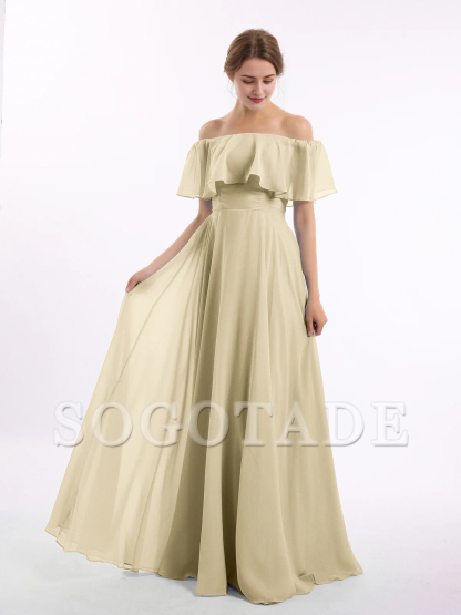 Off shoulder chiffon long dress bridesmaid dress