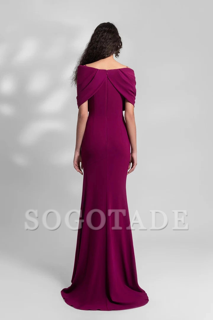 Hanging off shoulder crepe side slits and floor length gowns evening dresses