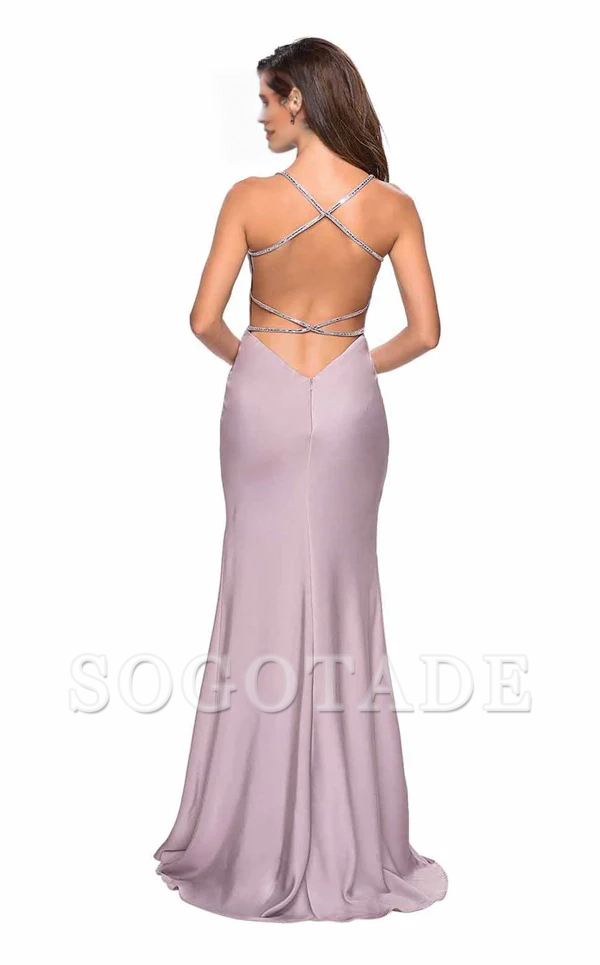 Sleeveless fit tight corset with seams bust circumference V-neck beaded backless straps Prom dress