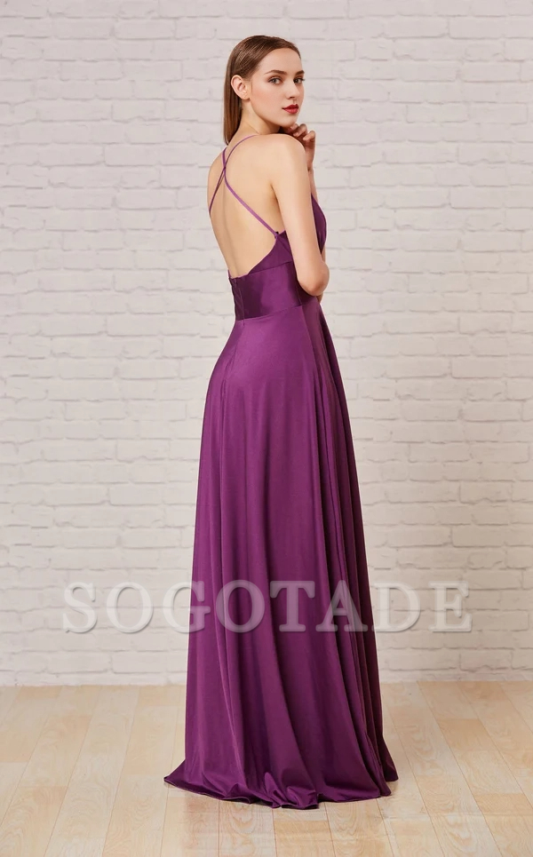 A-line V-neckline sleeveless tight corset and floor length gown evening dresses