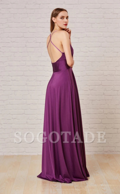 A-line V-neckline sleeveless tight corset and floor length gown evening dresses