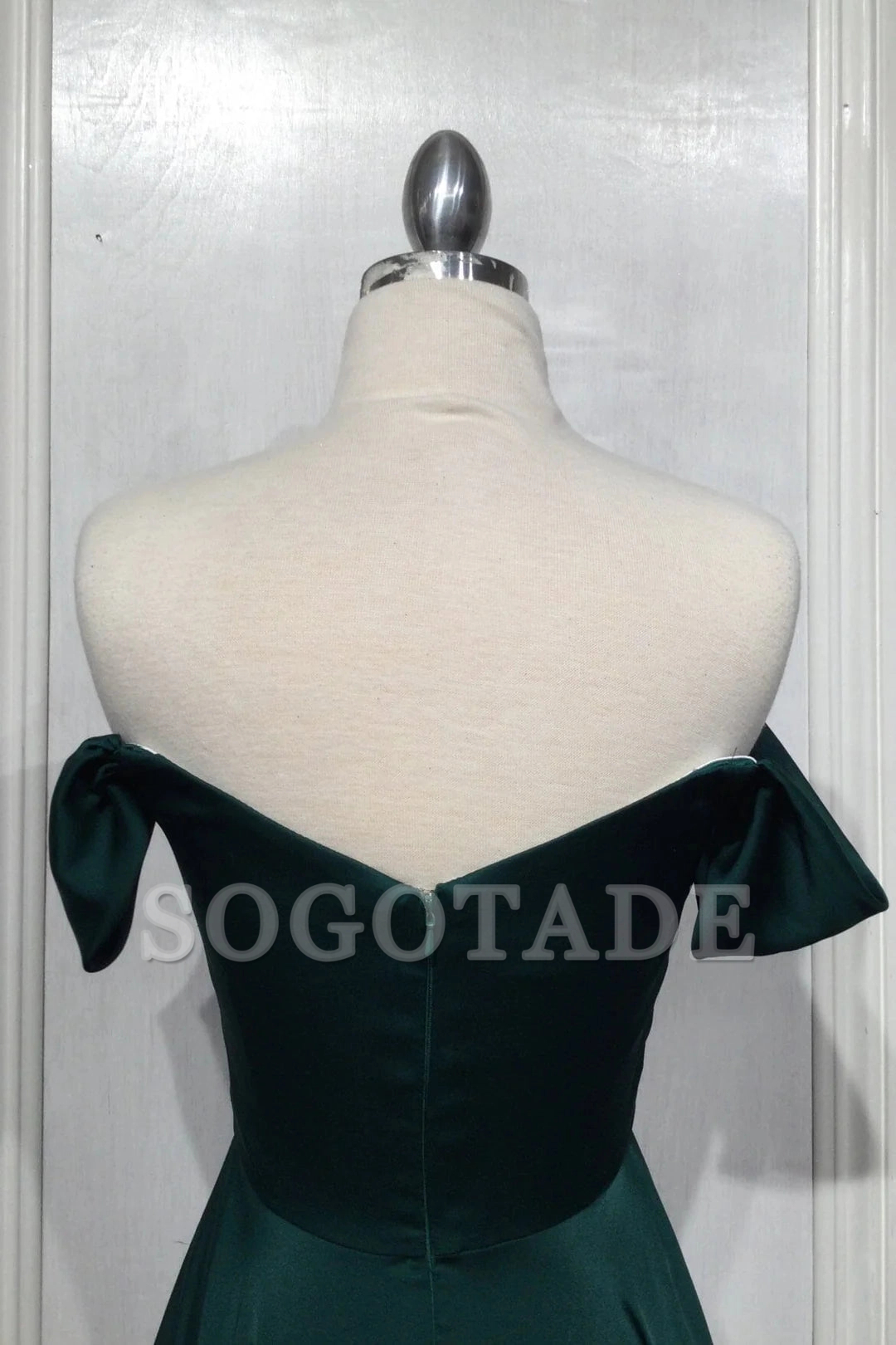 A-line slit dress with exposed shoulders