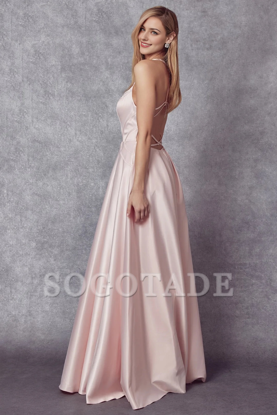 Long sleeveless A-line skirt satin dress