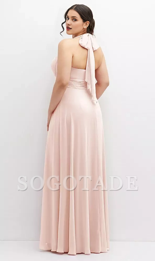 Hanging neck multi-directional lace up chiffon long Prom dress