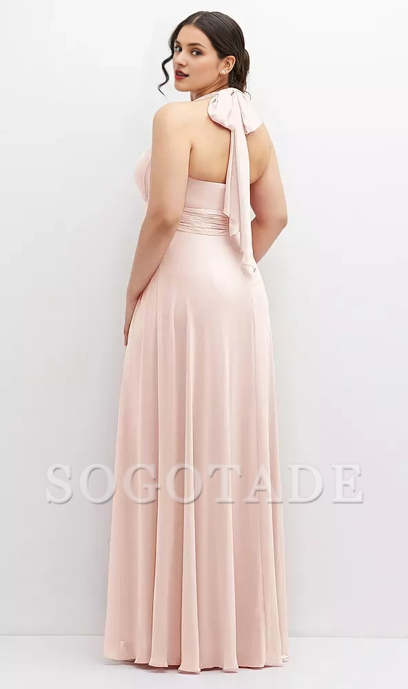 Hanging neck multi-directional lace up chiffon long Prom dress