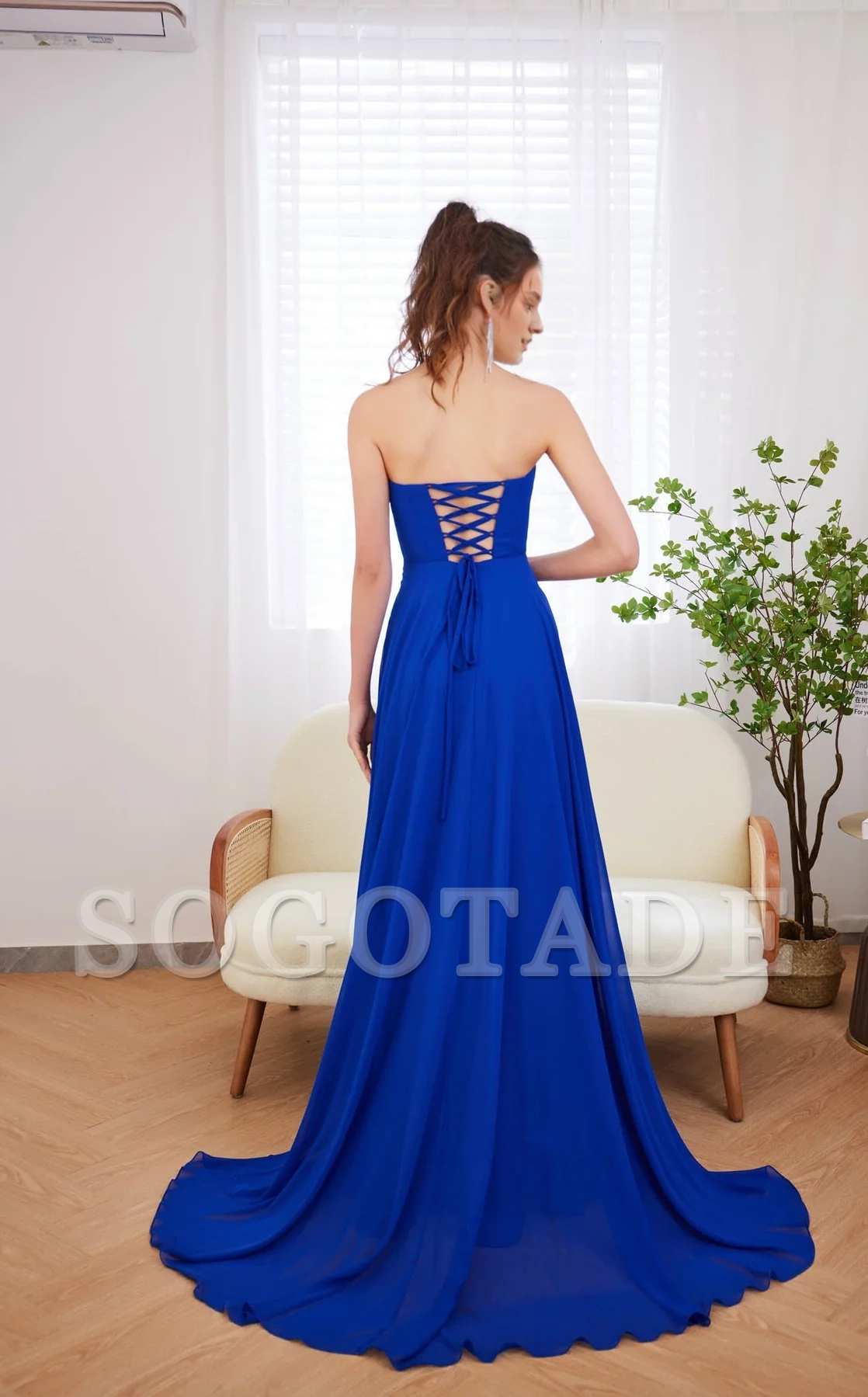 A-line heart-shaped neckline without shoulder straps and floor length evening dress-SOGOTADE