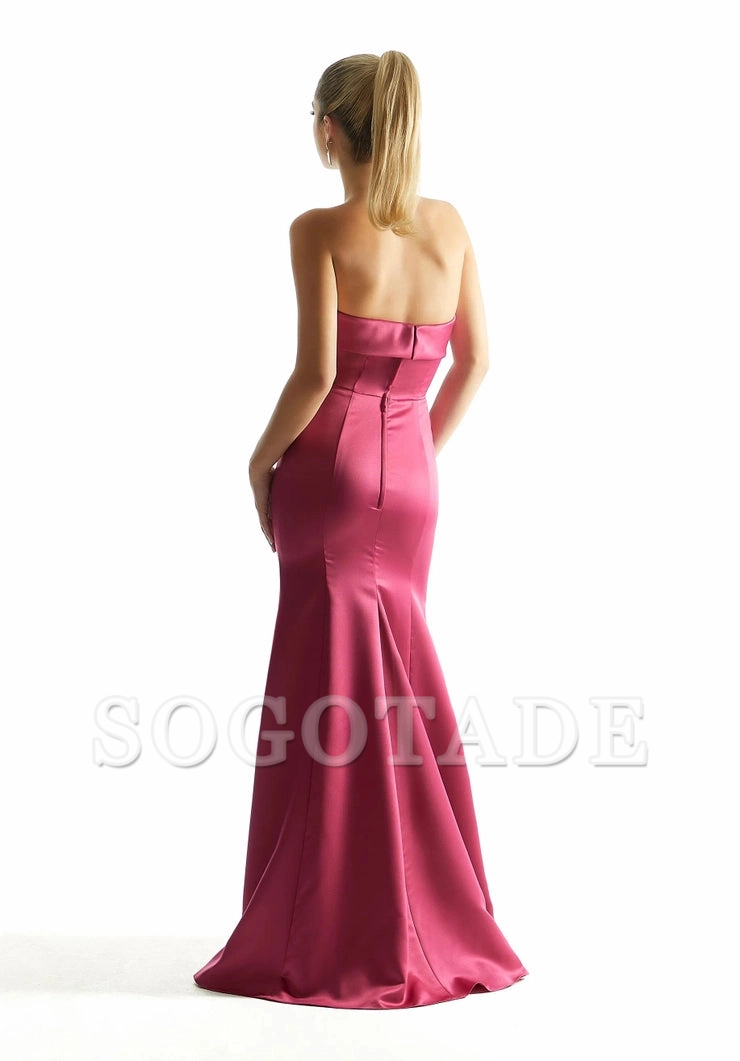 Mermaid off shoulder collar satin square back bridesmaid dress