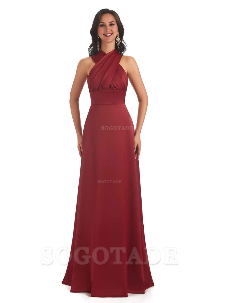Convertiable Soft Satin A-Line Long Wedding Bridesmaid Dresses Online prom dress in store