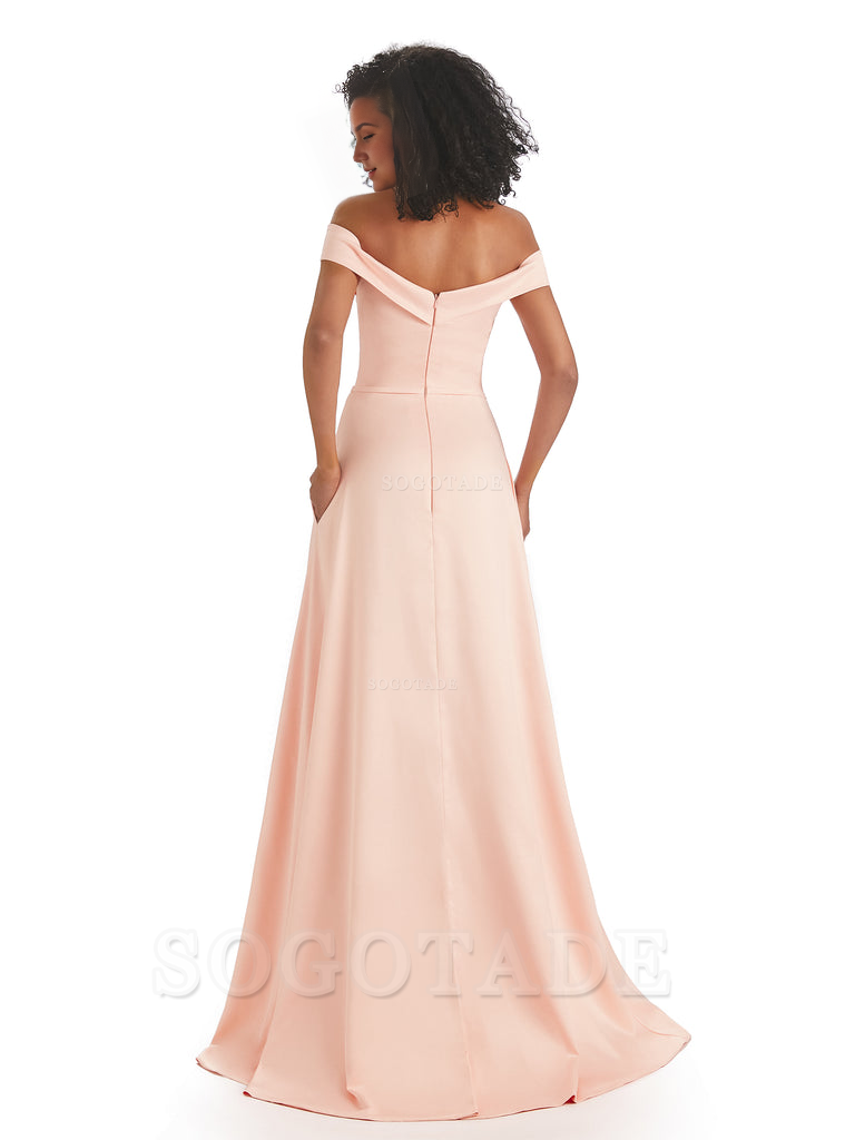 Soft Satin Off The Shoulder Long A-Line African Bridesmaid Dresses prom dress stores ﻿