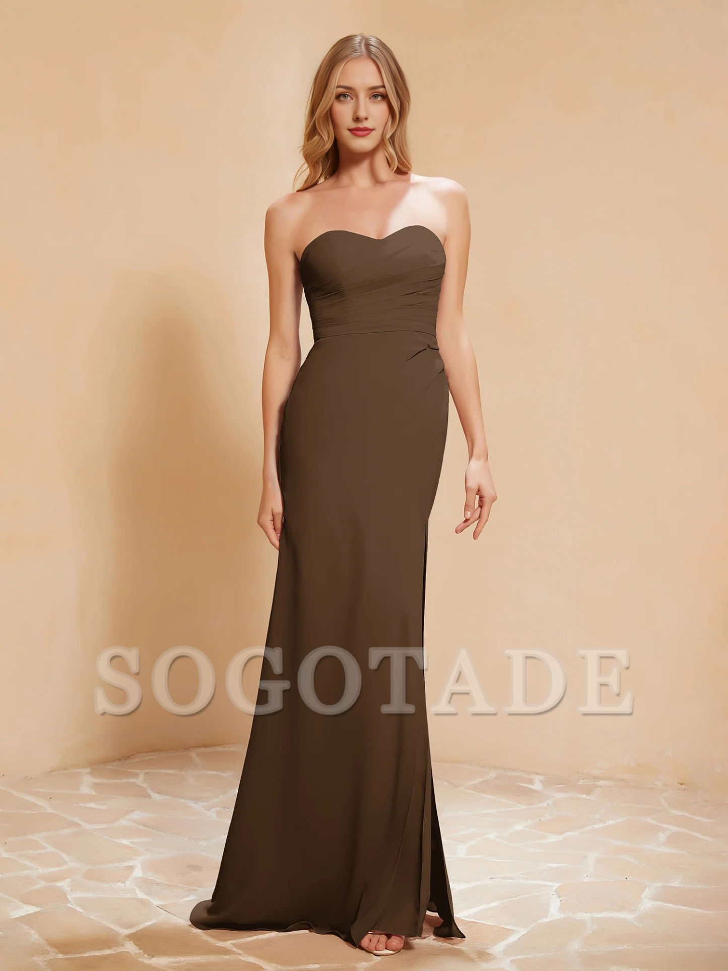 Sweetheart tight slit chiffon dress