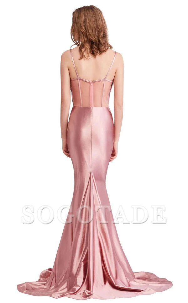 Mermaid heart-shaped collar, backless thin shoulder strap and floor length evening gown