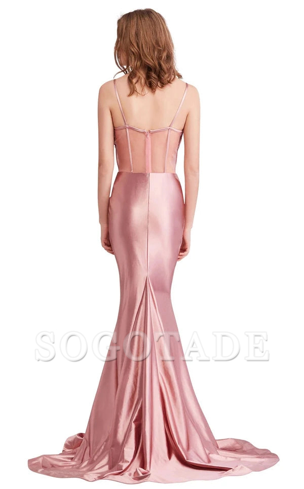 Mermaid heart-shaped collar, backless thin shoulder strap and floor length evening gown