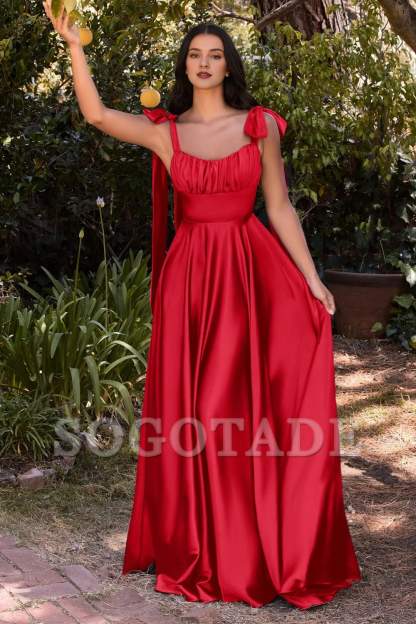 Long sleeveless A-line skirt satin dress