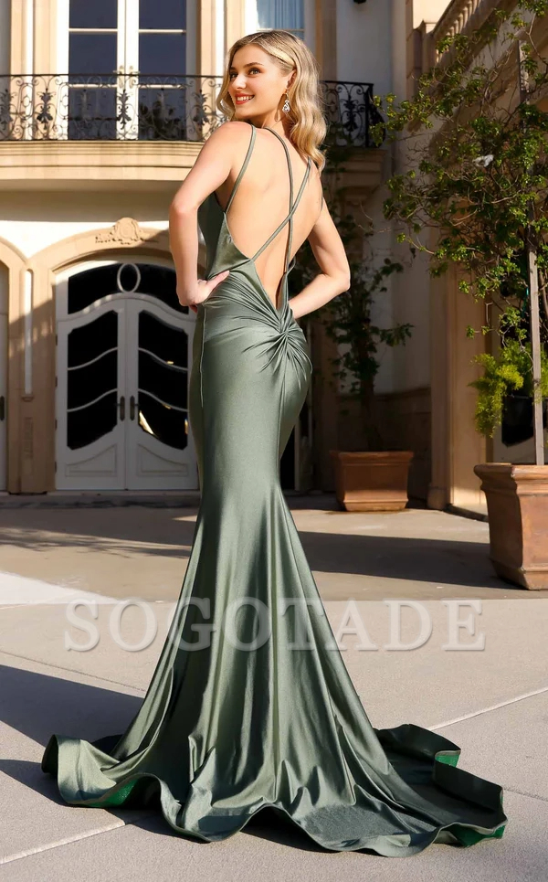 Mermaid V-neck back strap and floor length Prom dress