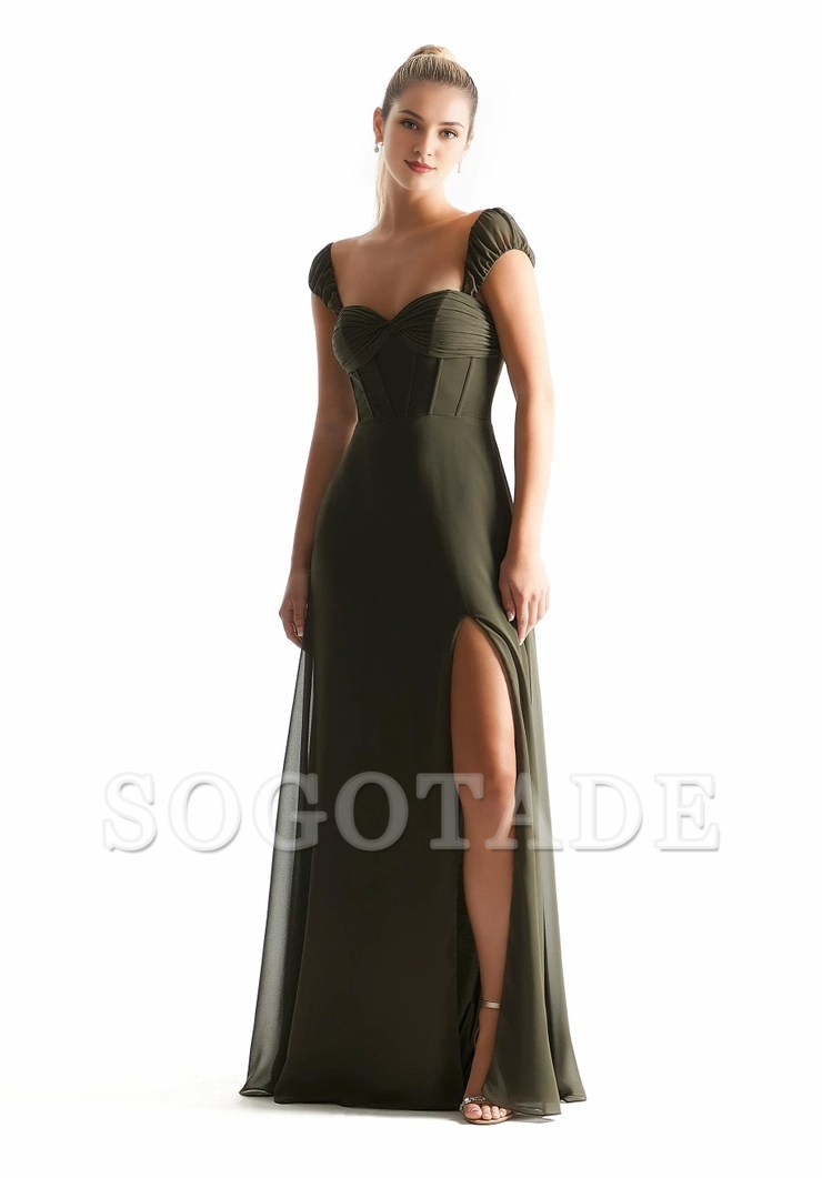A-line heart-shaped neckline Chiffon pleated tight corset bridesmaid dress-SOGOTADE