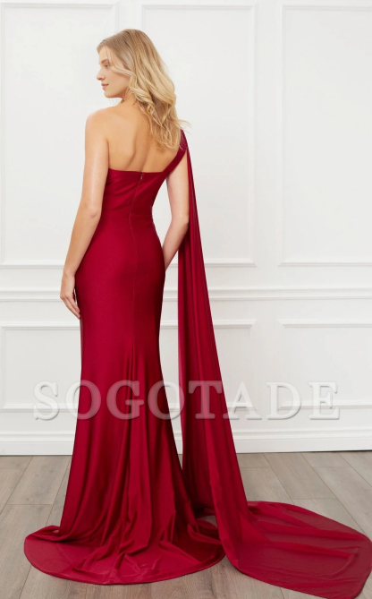 Asymmetric collar sleeveless tight corset and floor length evening gown