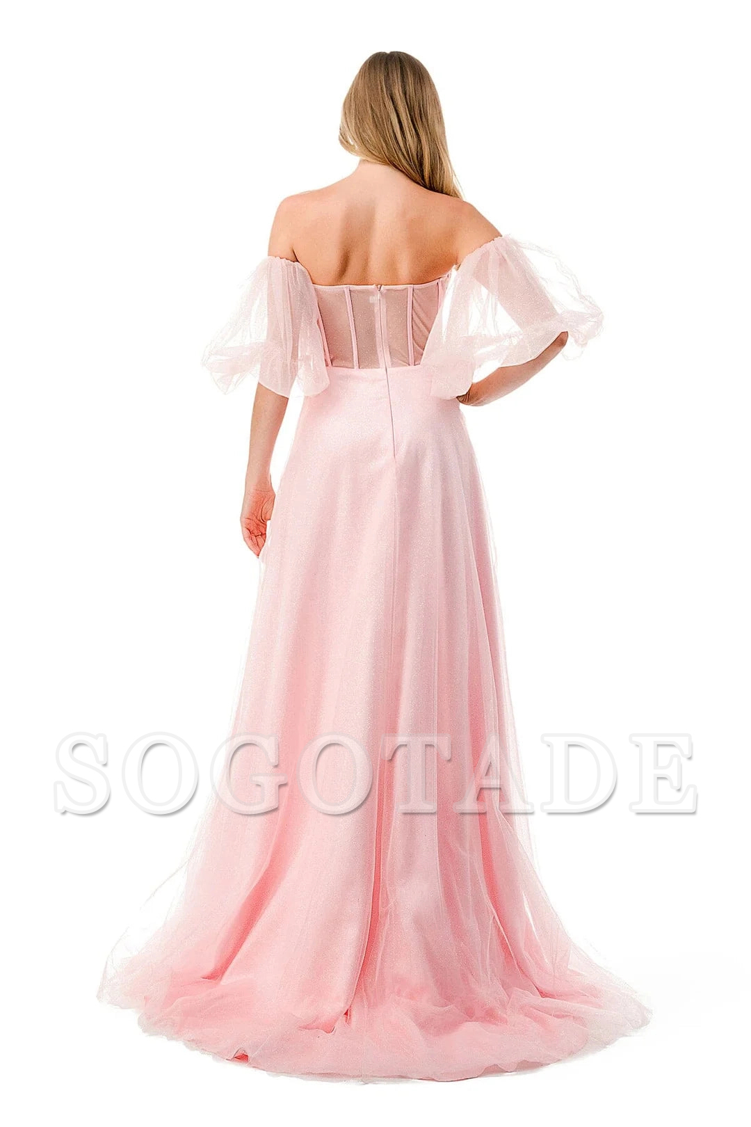 A-line bubble sleeve transparent tight corset dress-SOGOTADE