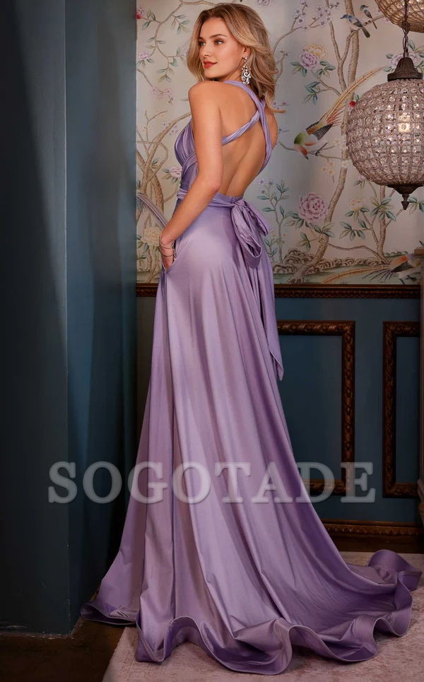 Mermaid deep V-neck backless slit and floor length Prom dress