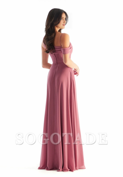 Single shoulder strap pocket collar back zipper and floor length dress