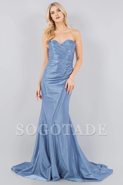 Fitted skirt satin long strapless sweetheart dress
