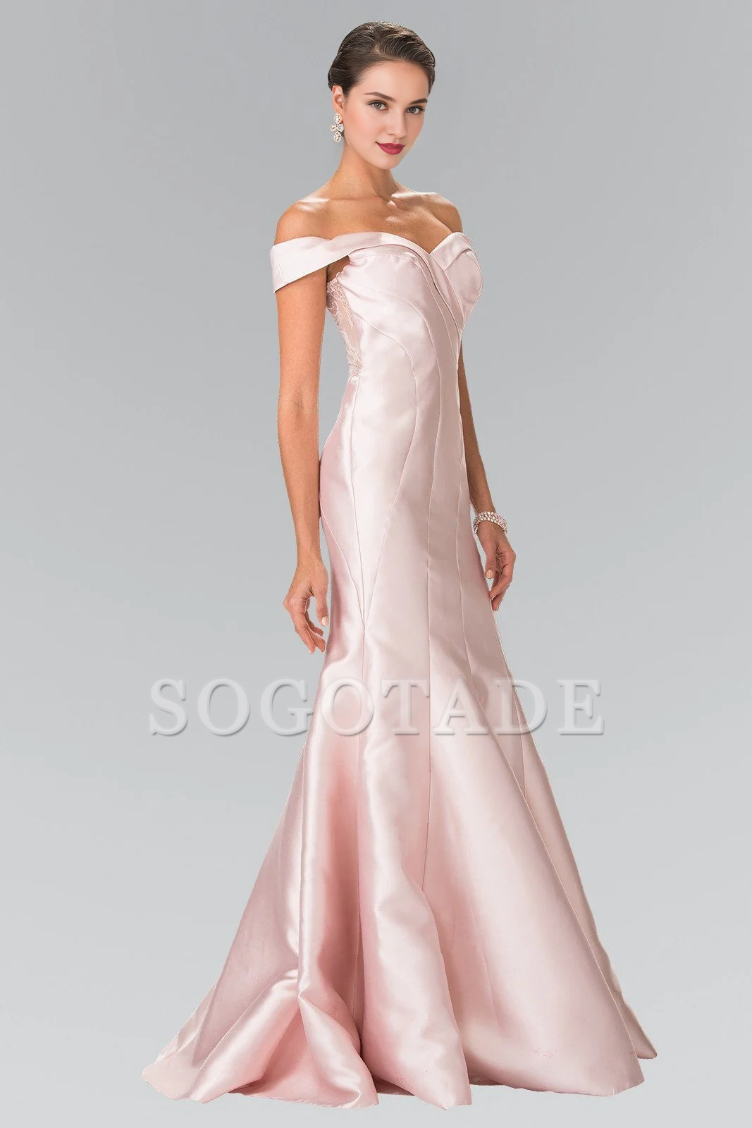 Back transparent lace long off shoulder dress