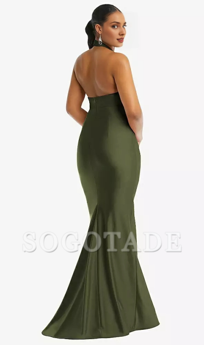 Cross cross hanging neck backless  satin mermaid Prom dress