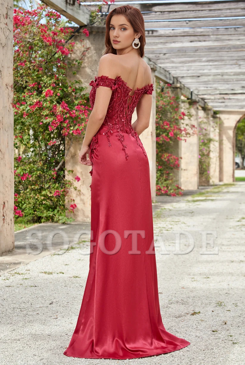 Floral embroidery tight corset with lace up back and floor length dress