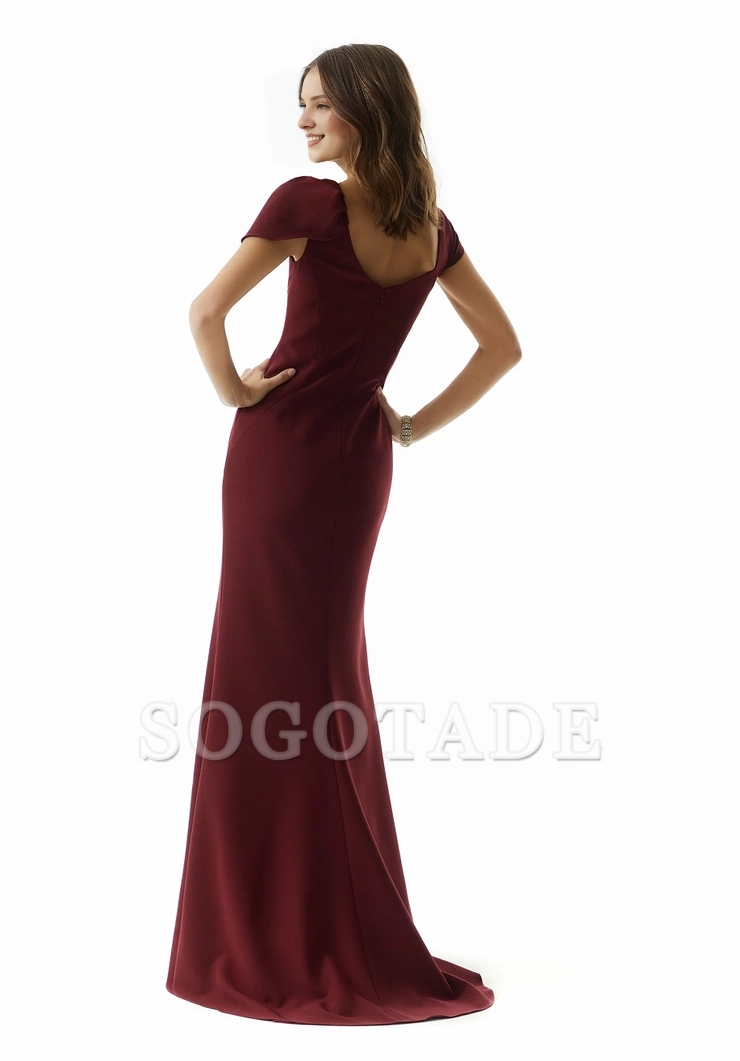 crepe fabric one neck short sleeved tight corset shoulder bow evening dress